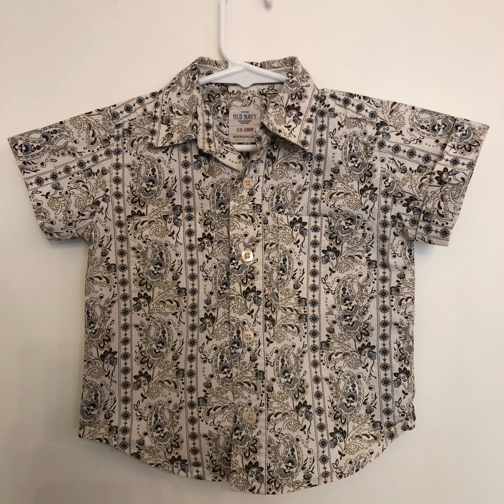 Old Navy Short Sleeve Paisley Button Up 12-18mo